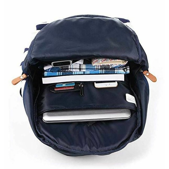 DGY Canvas Laptop Backpack WHITE BLUE STRIPE FITS 14" LAPTOP - Picture 6 of 6